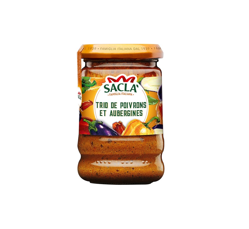 Sauce Trio de Poivrons & Aubergines Saclà 190g – Recette gourmande Sauce Trio de Poivrons & Aubergines Saclà 190g – Recette gourmande