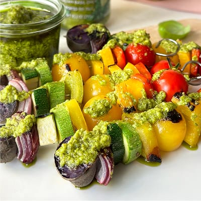 Brochette de légumes au pesto citron