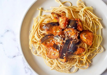 Spaghettis aux aubergines grillées
