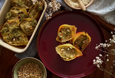 Conchiglioni pesto à l&rsquo;huile d&rsquo;olive, ricotta et poulet