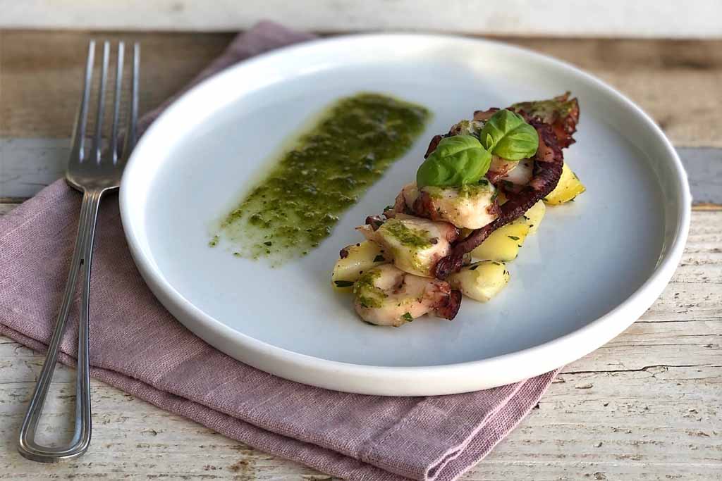 Poulpe et pommes de terre au pesto alla genovese