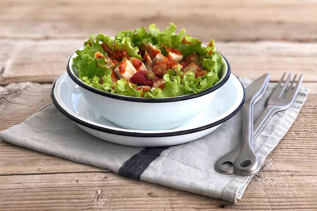 Salade César sauce tomate et burrata